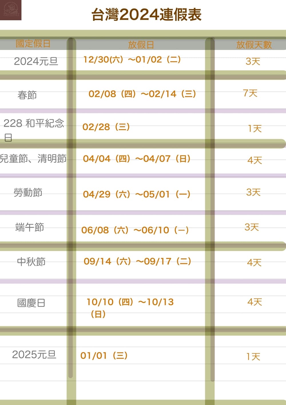 2024連假表